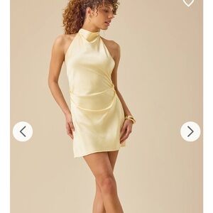 Altar’d State Sunny Satin Mini Dress Halter Neck in Pale Yellow NWT